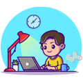 boy studying with laptop cartoon icon