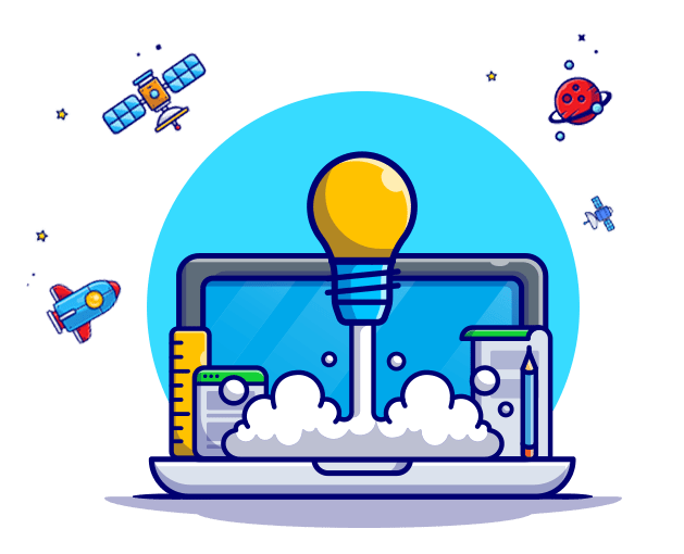 Start up with bulb take off cartoon icon