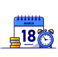 Calendar, gold coin and clock cartoon icon illustration flat cartoon style